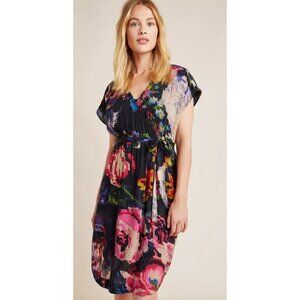 Anthropologie Dress Womens Small S Astrid Pixel Needle Point Floral Print V-Neck